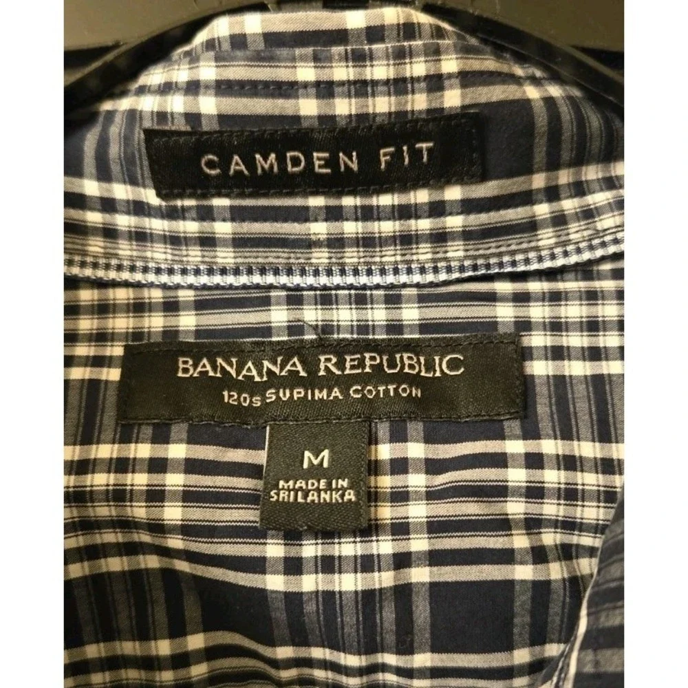 Banana Republic Navy‎ Plaid Men's Size Medium Camden Fit 120s Supima Cotton